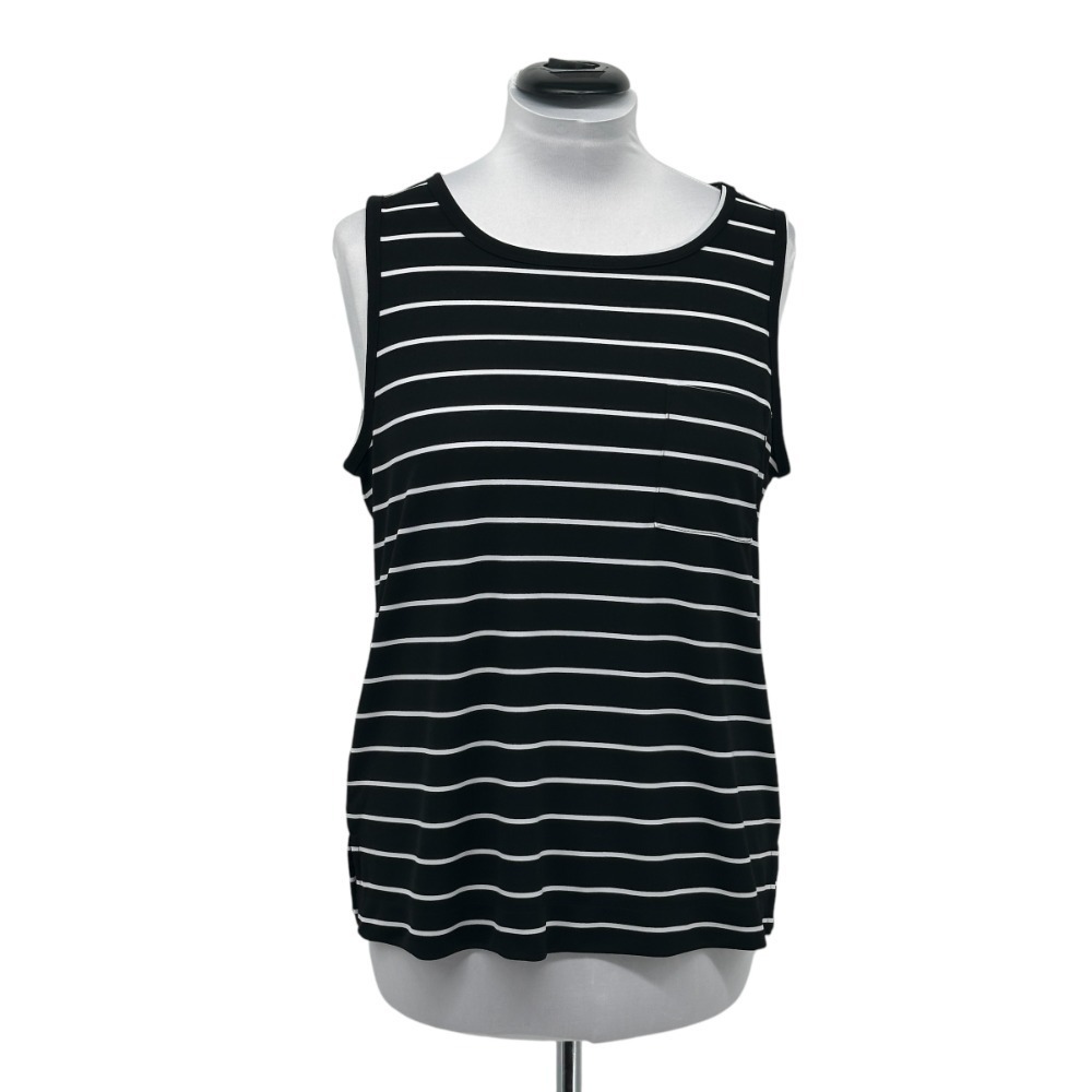 Ann Taylor Factory Tank Top Striped Sleeveless Casual Pocket Black White L‎